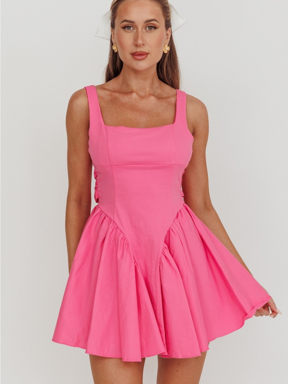 NWT The Vintage Shop Verdant Square Neck Flared Mini Dress Fuchsia Sz S 💖✨